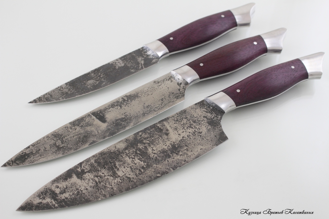 Кухонные ножи Набор кухонных ножей "Рататуй" Кованая сталь 95х18. Рукоять дерево Амарант. 